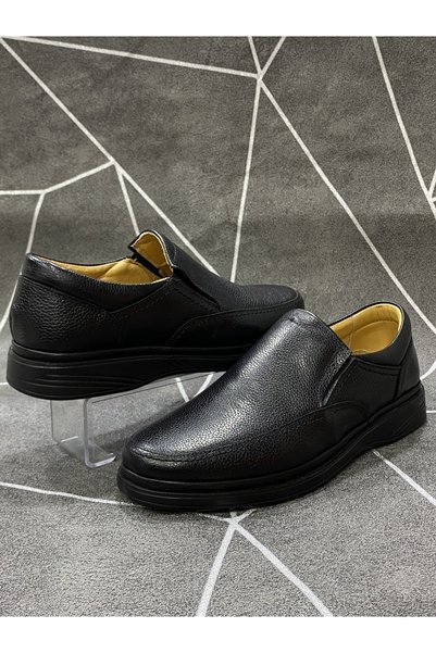NYZ Black Genuine Leather Comfort Dad Shoes