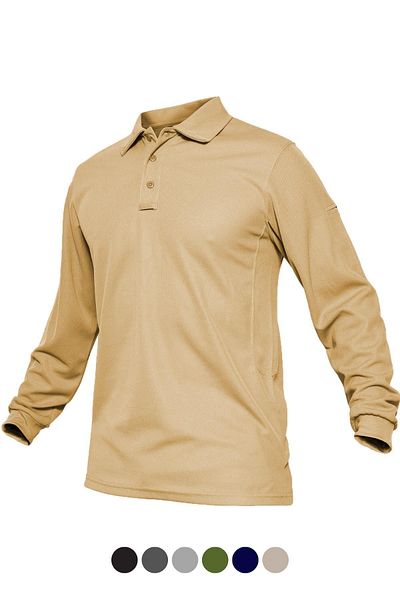 GHASSY CO. Ghassy Co. Men's Jersey Golf Polo Shirt Pique Performance Tactical Military Long Sleeve T-Shirt