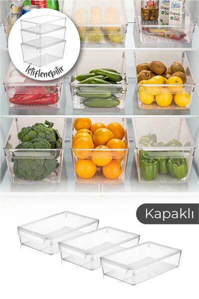 fitfiyat 2 Lidless 1 Lid Refrigerator Organizer Set Vegetable Fruit Organizer Storage Container