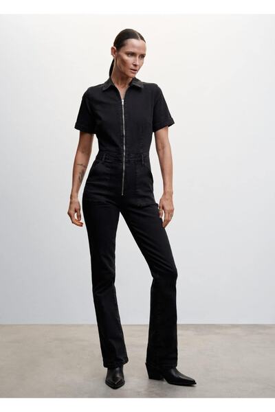 MANGO Woman Zippered Denim Jumpsuit