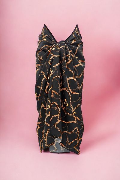 pistore Black Chain Shawl Patterned Long Pareo Satin Women's Beach Dress
