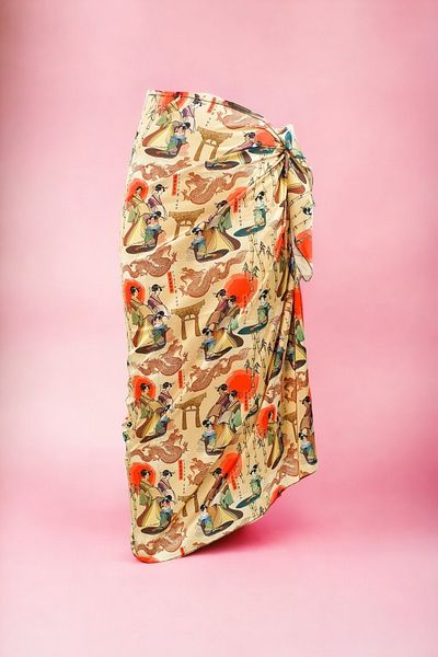 pistore Korean And Japanese Patterned Long Pareo Satin Women's Beach Dress New Season