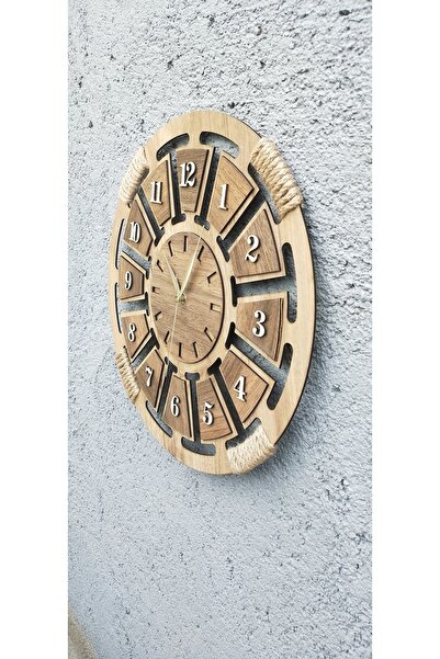hediyekolisi ساعة حائط خشبية مزخرفة بخيط الجوت القيقب