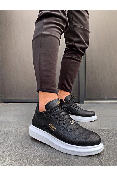 Knack High Sole Black Casual Shoes - 040 Model (White Sole)