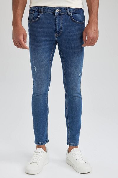 DeFacto Skinny Comfort Fit Σφιχτά Χαλαρή Εφαρμογή Κανονική Μέση Εξαιρετικά στενό πόδι με σχισμένο λεπτομερές τζιν παντελόνι