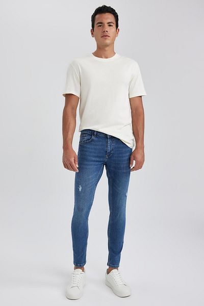 DeFacto Skinny Comfort Fit Σφιχτά Χαλαρή Εφαρμογή Κανονική Μέση Εξαιρετικά στενό πόδι με σχισμένο λεπτομερές τζιν παντελόνι