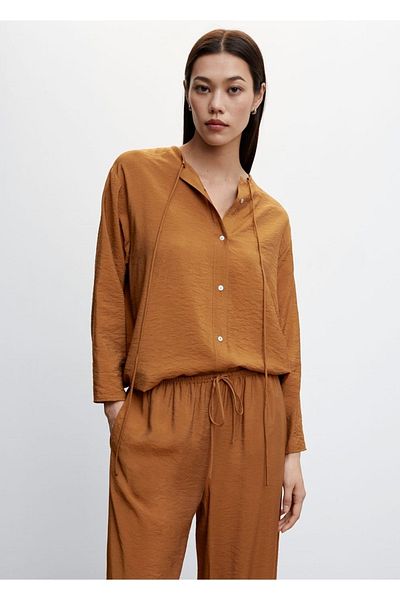 MANGO Woman Saténové kalhoty Palazzo