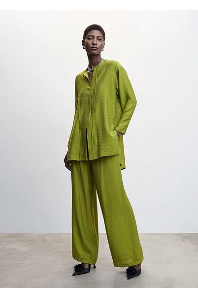 MANGO Woman Σατέν Δαντελένια Μπλούζα