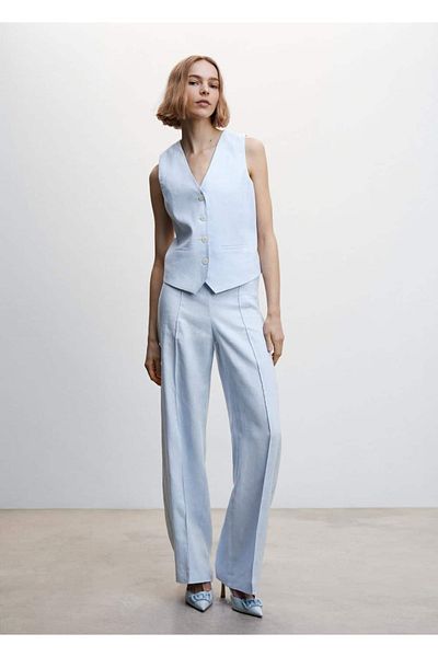 MANGO Woman Pantaloni cu picioare largi 100% in
