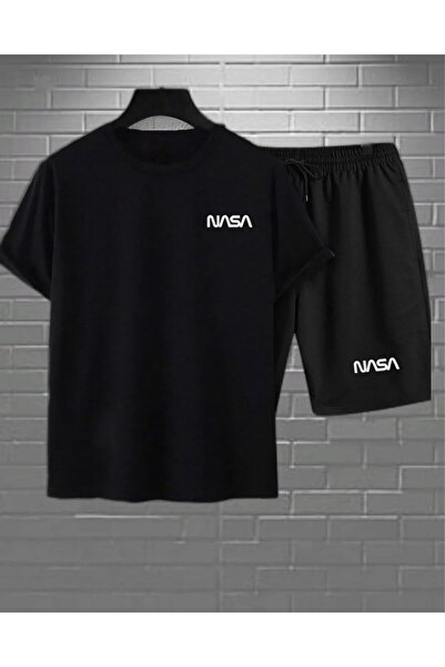 Hunors Sportswear & Company Sada černých šortek a trička s potiskem Nasa – oversize, sada 2 ks