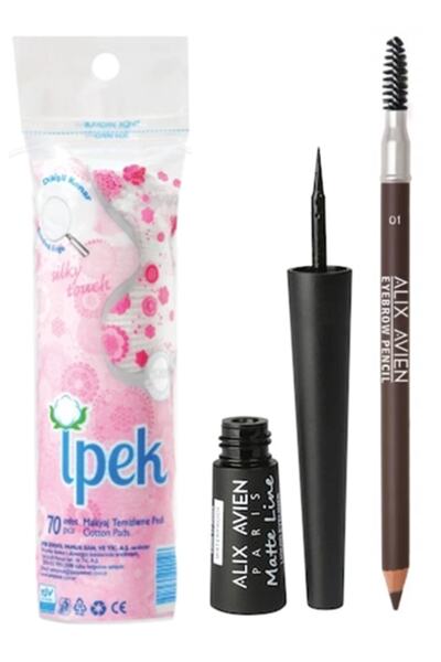 İpek Makyaj Temizleme Pedi 70'li + A. Avien Kaş Kalemi No 1 Koyu Kahve + Yoğun Mat Eyeliner