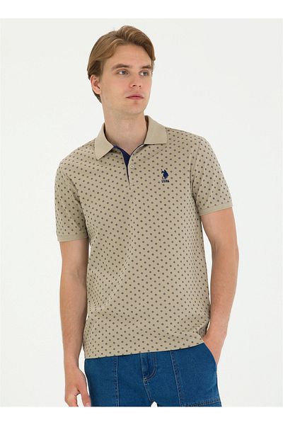 U.S. Polo Assn. ΒΑΣΗ. Polo Assn. Ανδρικό μπλουζάκι Polo Neck Khaki OTAVAIY023