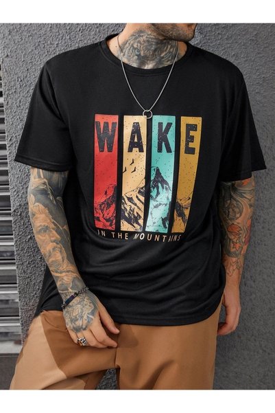 ORLONTEX Tricou oversize cu imprimeu Black Wake pentru bărbați