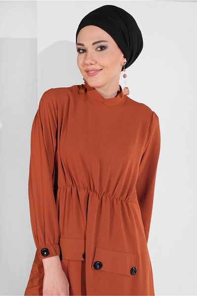 TRENDTESETTÜR Taba Γυναικείο Σετ Παντελονιών - Αξεσουάρ με Κουμπί, Σετ 2 0707