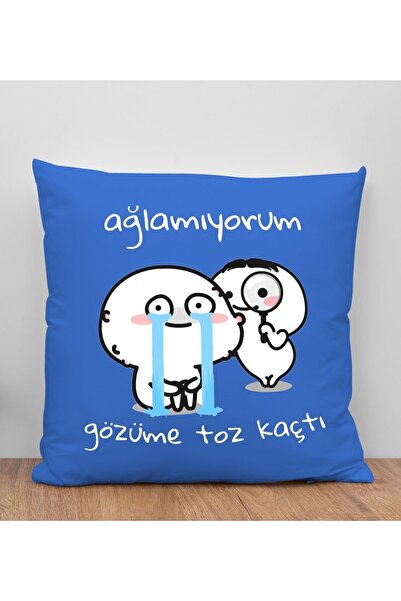 Bk Gift Gözüme Toz Kaçtı Tasarımlı Mavi Kırlent Yastık, Arkadaşa Hediye, Ev D...