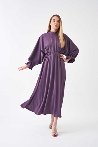 Mevra Beli Lastikli Abiye Elbise Lila