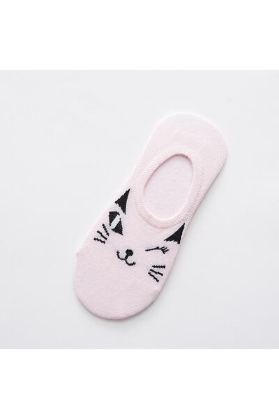 çorapmanya 5 Pairs of Cute Multicolored Cat Cartoon Patterned Women's Ballerina Socks