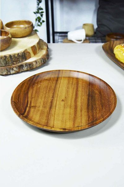 SepetçiBaba Acacia Round Presentation Plate Medium Size
