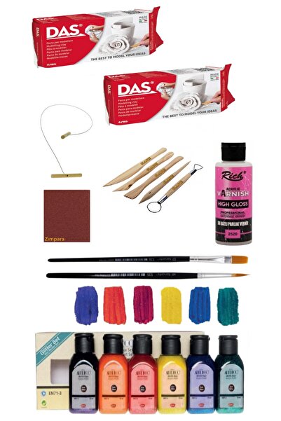 okulima Das Beyaz Seramik Kili 2x500gr Artdeco Akrilik Boya 6x75 Ml Simli Ren...