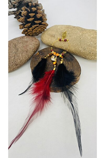 Porsuk Alternatif El yapımı etnik tüy kadın küpe