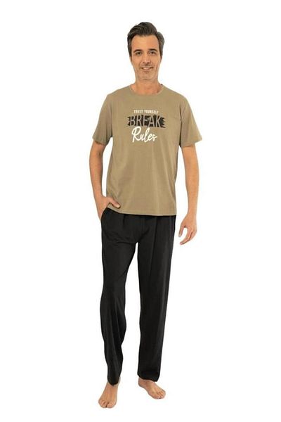 Estiva Pleated Crew Neck Cotton Short Sleeve Men's Pajamas Set