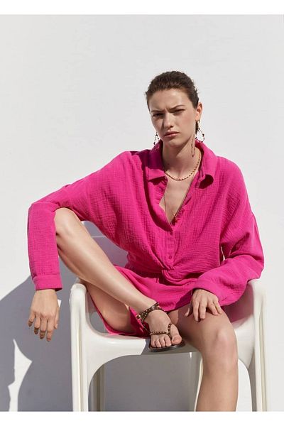 MANGO Woman Βαμβακερό σορτς με ελαστική μέση