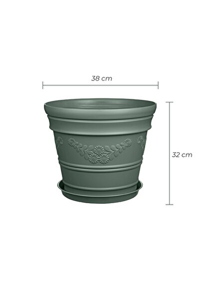 Melkan Home Papatya Desenli Yeşil Renk Antik Saksı 21 lt