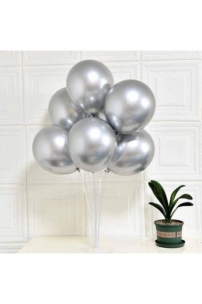 FOKUL Chrome Shiny Balloon Silver Gray Color 30 Pieces Mirrored Balloon 30 Cm