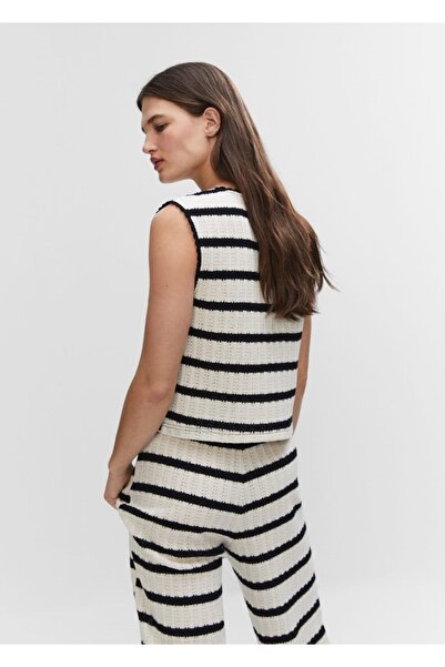 MANGO Woman Ριγέ τοπ από δαντέλα