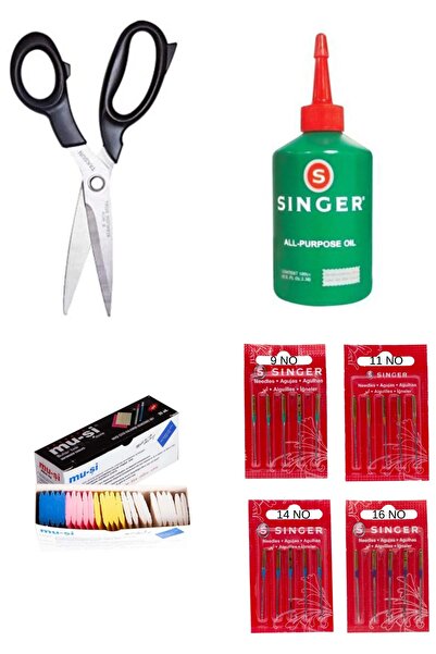 Kayıran terzi malzemeleri EV TİPİ DİKİŞ MAKİNASI( 4 PAKET İĞNE *MAKAS*ÇİZGİ TAŞI * YAĞ) SETİ