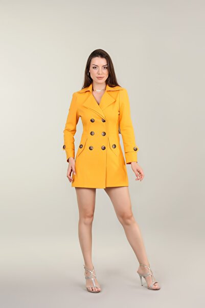 Raheel Fashion الخردل الأصفر خندق الجينز