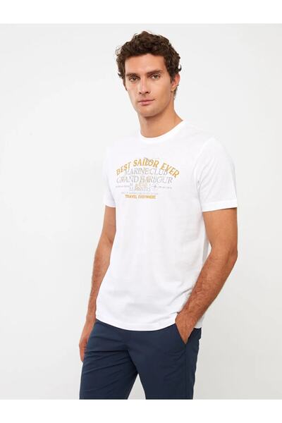 LC Waikiki Ανδρικό μπλουζάκι LCWAIKIKI Classic Crew με λαιμόκοψη κοντό μανίκι με στάμπα χτενισμένο βαμβακερό ανδρικό μπλουζάκι