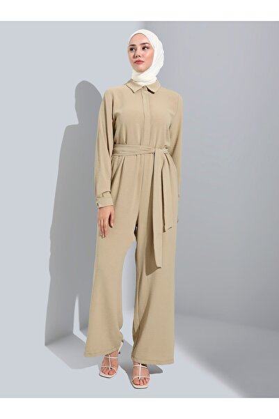 Refka Aerobin Button Detailed Belted Jumpsuit - Green - Casual