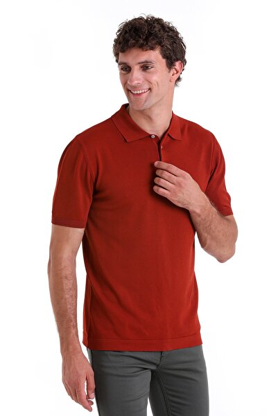 Hatemoğlu Tricou roșu Claret Comfort Fit uni cu guler polo din tricot din raion