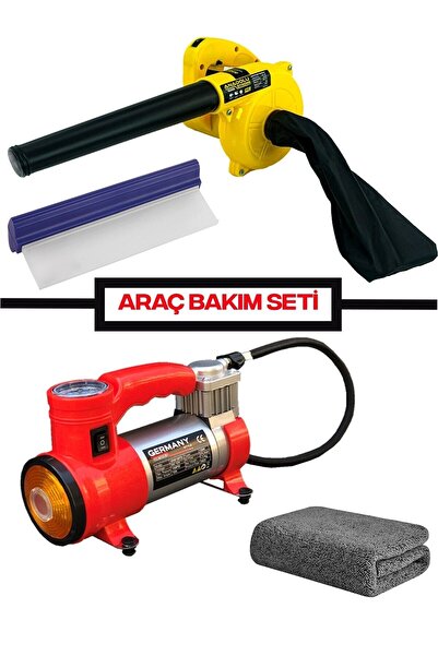 Anadolu Strong 4 Parça Araç Bakım Seti Lastik Şişirme Hava Üfleme Mikrofiber Bez Cam Silecek Seti Uyumlu