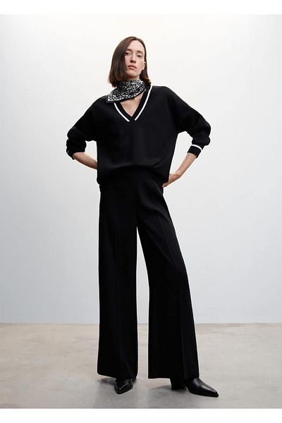 MANGO Woman Contrast V-Neck Sweater