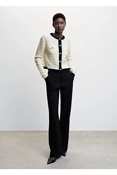 MANGO Woman Cardigan din tweed cu buzunare