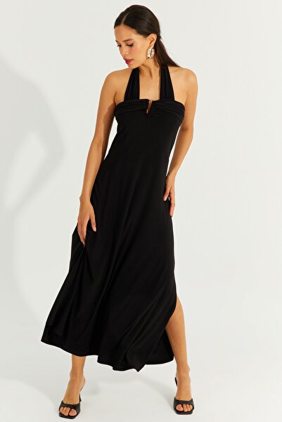 Cool & Sexy Kadın Siyah Çift Askılı Maxi Elbise BK261084