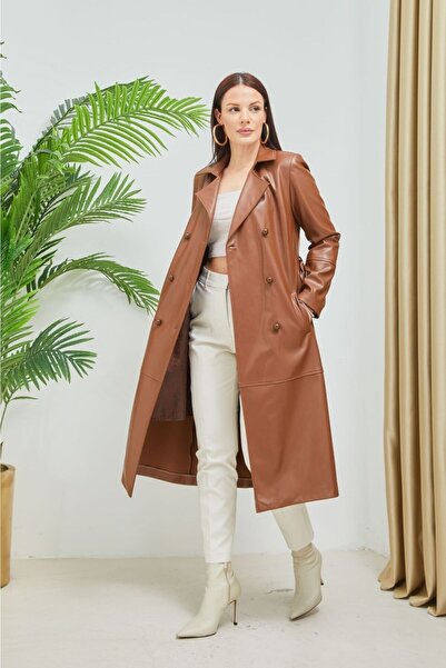 Wazze Erkek Yaka Kruvaze Suni Deri Ceket