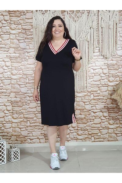 Melis Designer Κόκκινο ριγέ φόρεμα μεγάλου μεγέθους