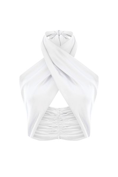 La Sarta Mytilie Silk Satin Tied White Bustier