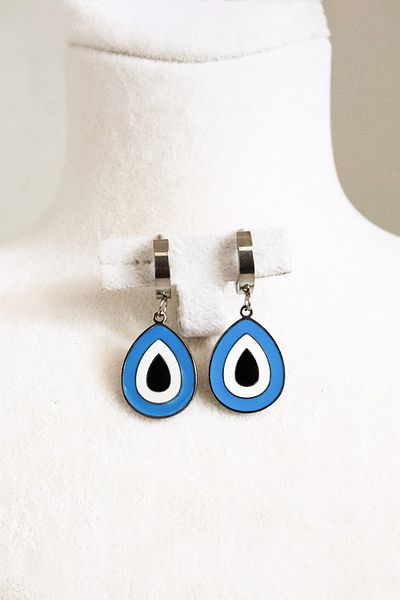 EUROMODA Gold and Silver Plated Steel Dangle Earrings with Evil Eye Design