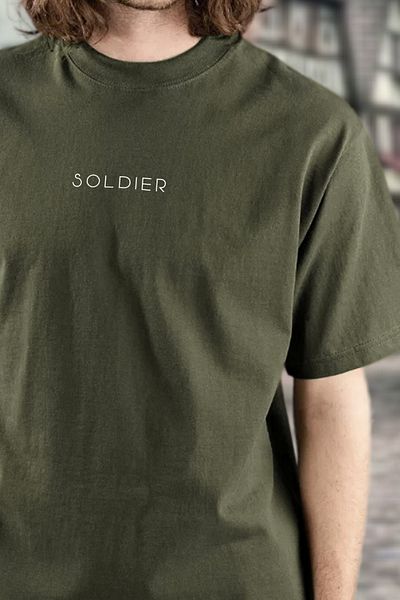 BESSA Ανδρικό μπλουζάκι Soldier με στάμπα χακί με λαιμόκοψη