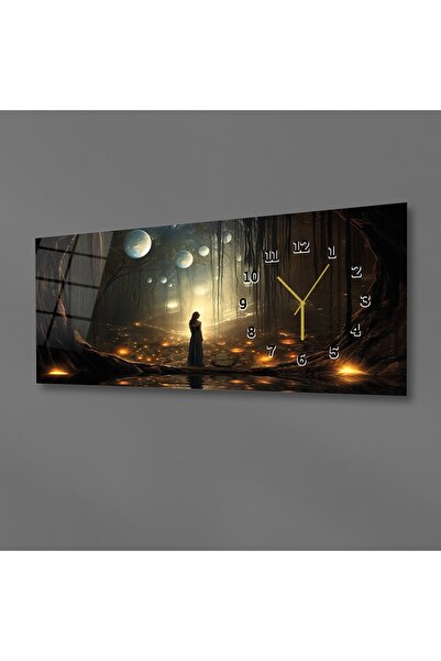 marpanya Yatay Yandan Saatli Sanat ve Doğa Temalı Cam Tablo 227