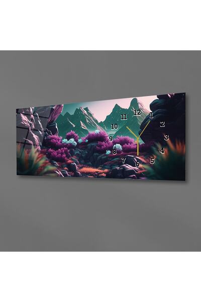 marpanya Yatay Yandan Saatli Sanat ve Doğa Temalı Cam Tablo 214