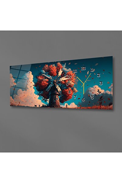 marpanya Yatay Yandan Saatli Sanat ve Doğa Temalı Cam Tablo 211
