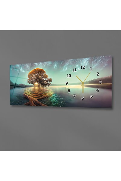 marpanya Yatay Yandan Saatli Sanat ve Doğa Temalı Cam Tablo 225