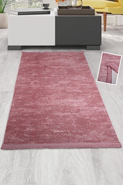 Teksev Nova Pembe Spor Saçaklı Mutfak Halısı Kaymaz Tabanlı Makinede Yıkanabilir Kesme Halı Yolluk
