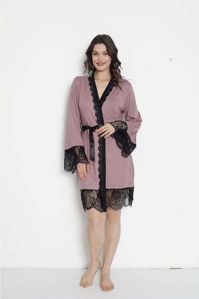 Pijamoni Milan fabric Bamboo Lace detailed Luxury dressing gown