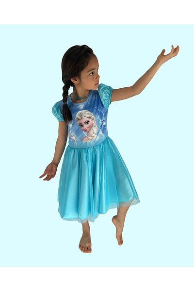 Moni Girl's Frozen/ Frozen Princess Elsa Printed Kiloş Tulle Skirt Dress